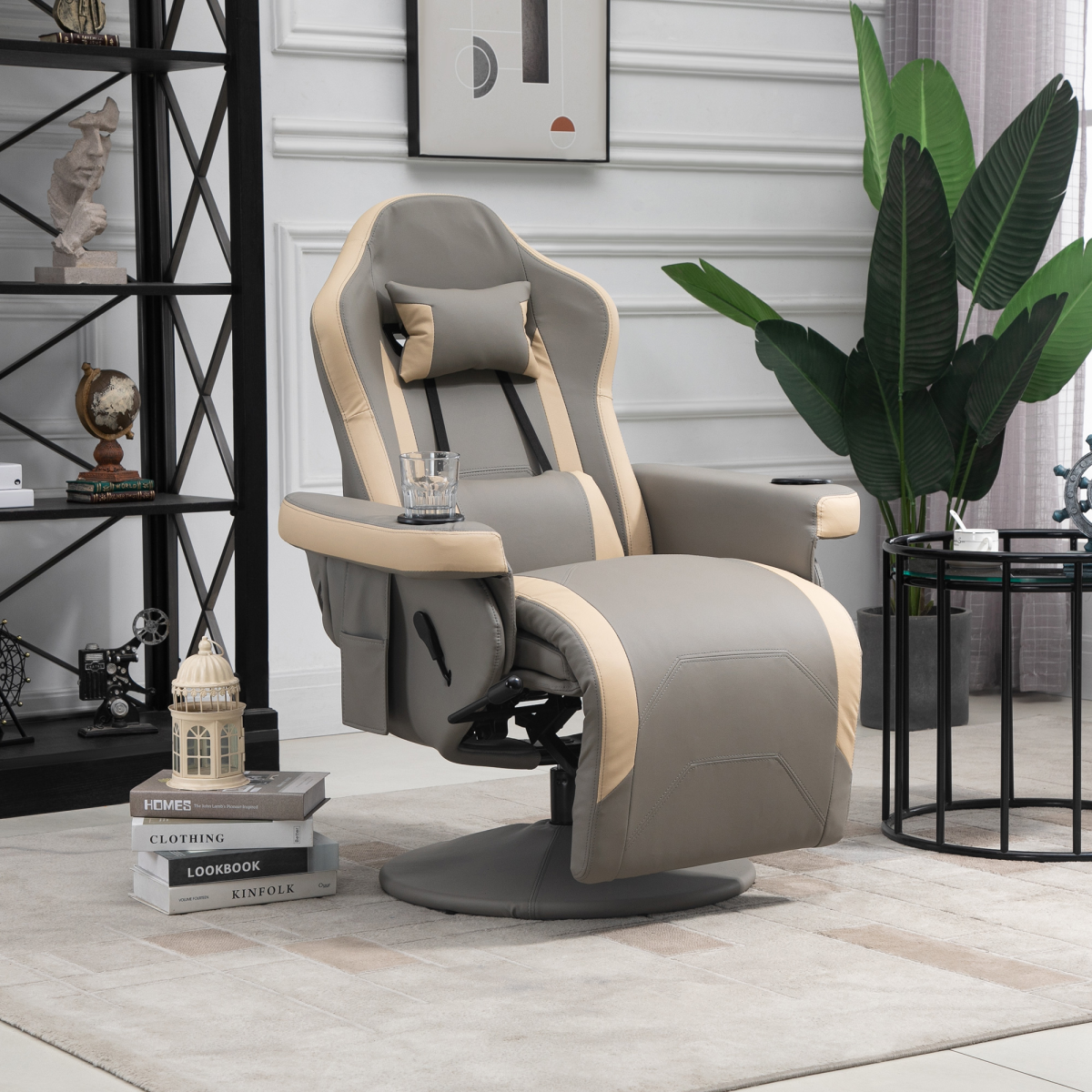 Two-Tone PU Leather Manual Recliner with Adjustable Leg & 135° Recline