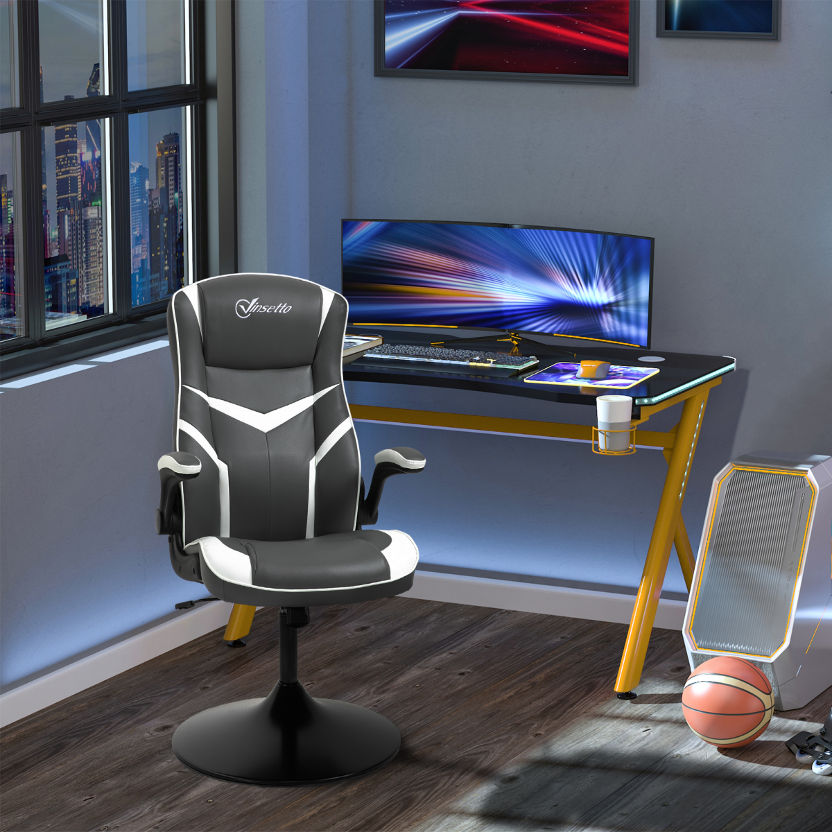 Ergonomic High-Back Gaming Chair with Swivel Base - Grey