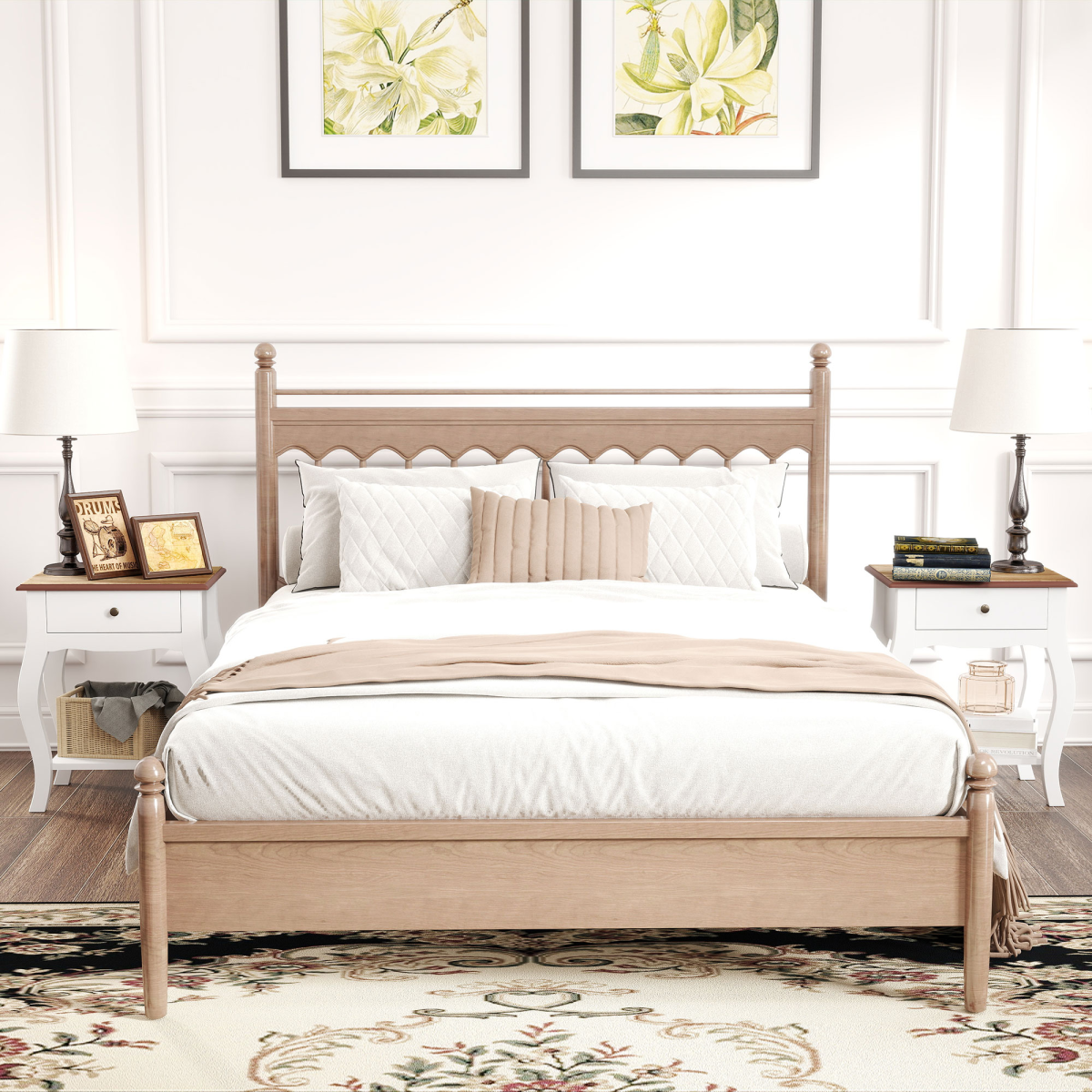 Elegant Bedside Tables Set of 2 - White with Drawer & Shelf