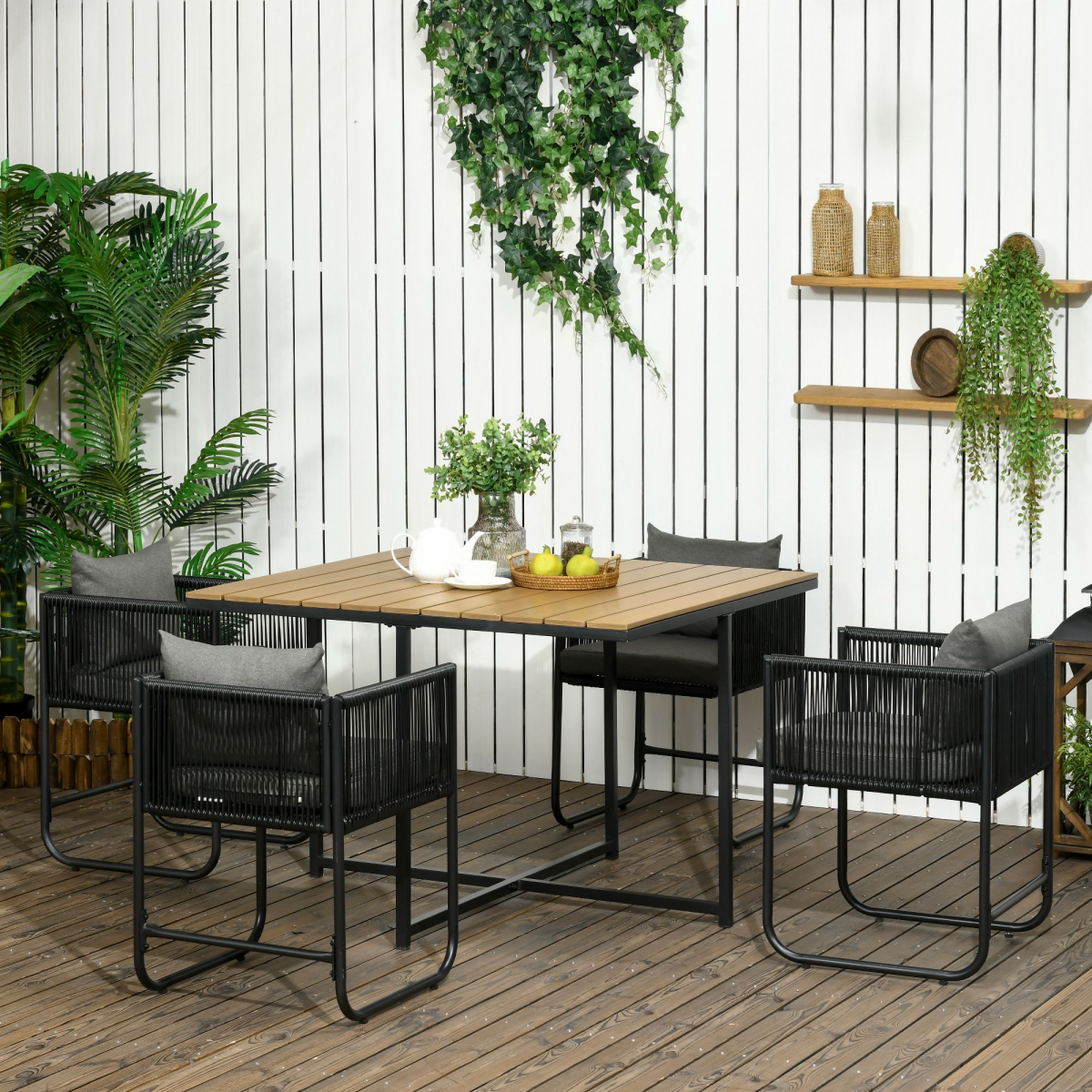 5-Piece Rattan Dining Set - Space-Saving 4-Seater Cube Design