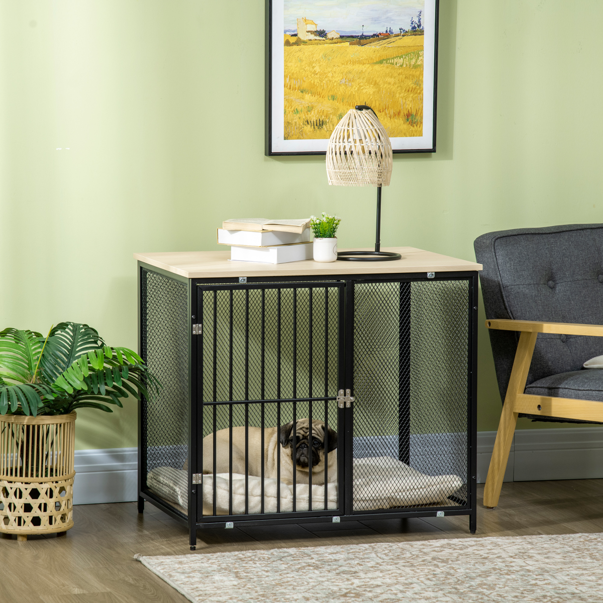 Dog Crate End Table with Washable Cushion, Front Door - Small/Medium Dogs