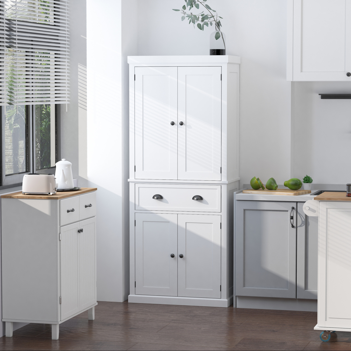 Elegant MDF Freestanding Kitchen Pantry Cabinet - Maximize Storage in Style