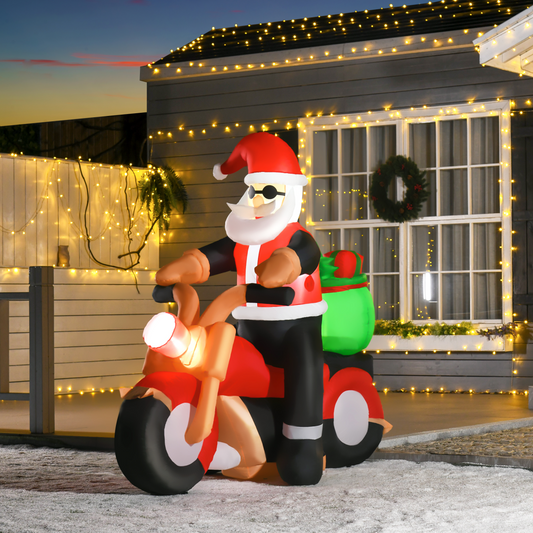5.5ft Light-Up Santa Riding a Bike Inflatable Lawn Decor
