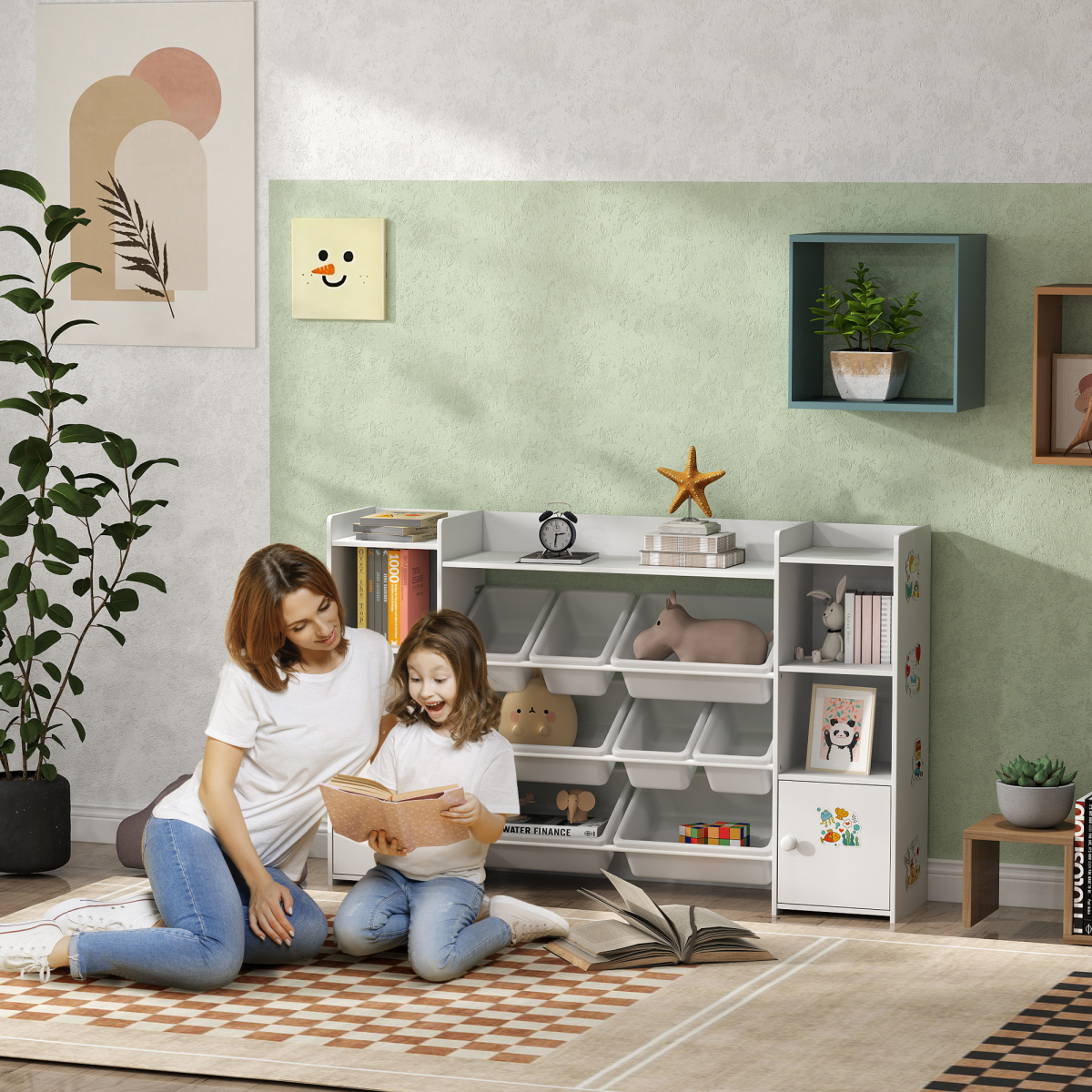 AIYAPLAY Kids Toy Storage Organizer with 8 Removable Bins - White