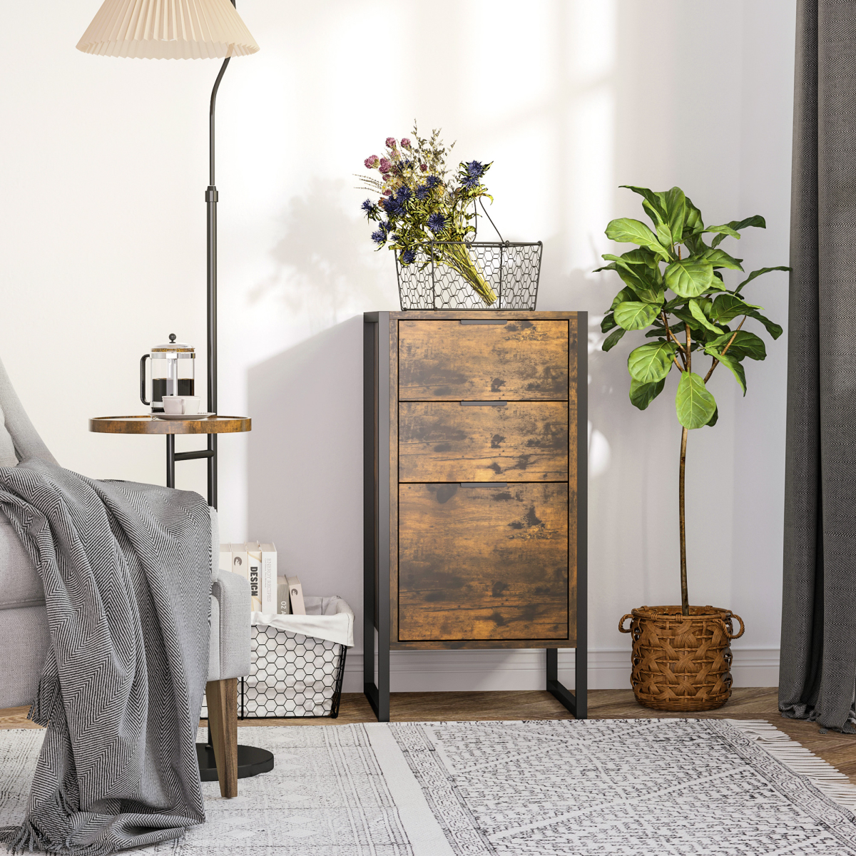 Industrial 3-Drawer Metal Storage Chest - Rustic Elegance for Any Space
