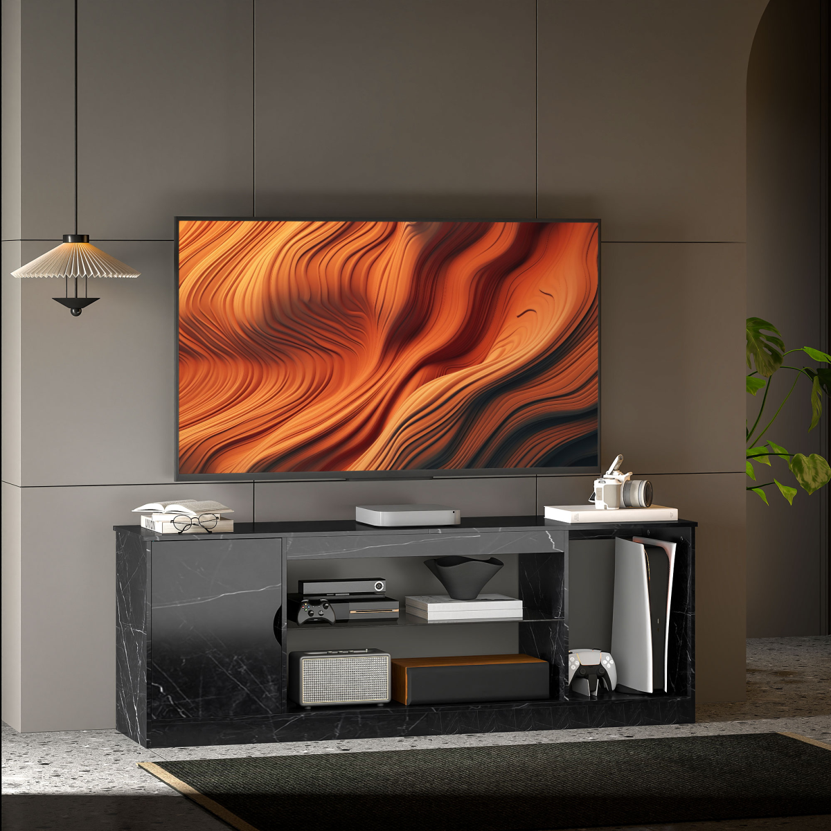 Chic Marble Effect TV Stand for 55" TVs - Stylish & Functional Design