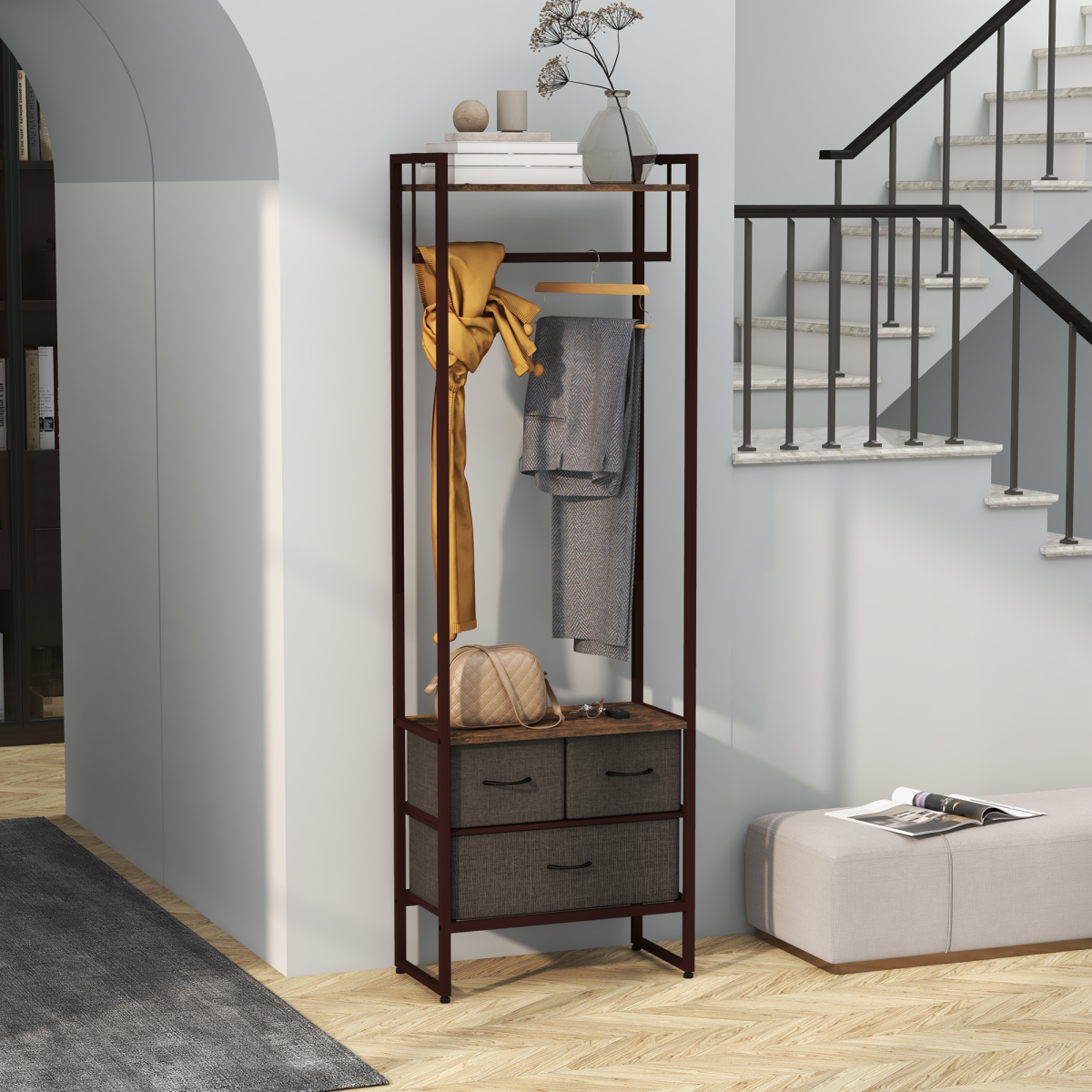 Versatile Clothes Rack with Fabric Drawers & Storage Shelves - Stylish & Functional!