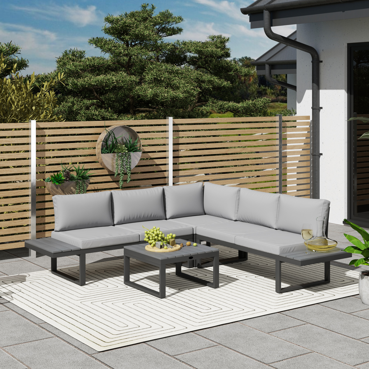 4-Piece Garden Set with 5-Level Reclining Corner Sofa