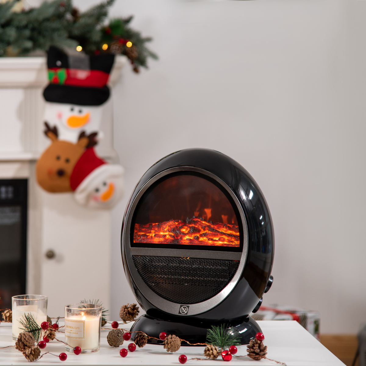 Elegant Freestanding Electric Fireplace Heater with Rotatable Head & Safety Features