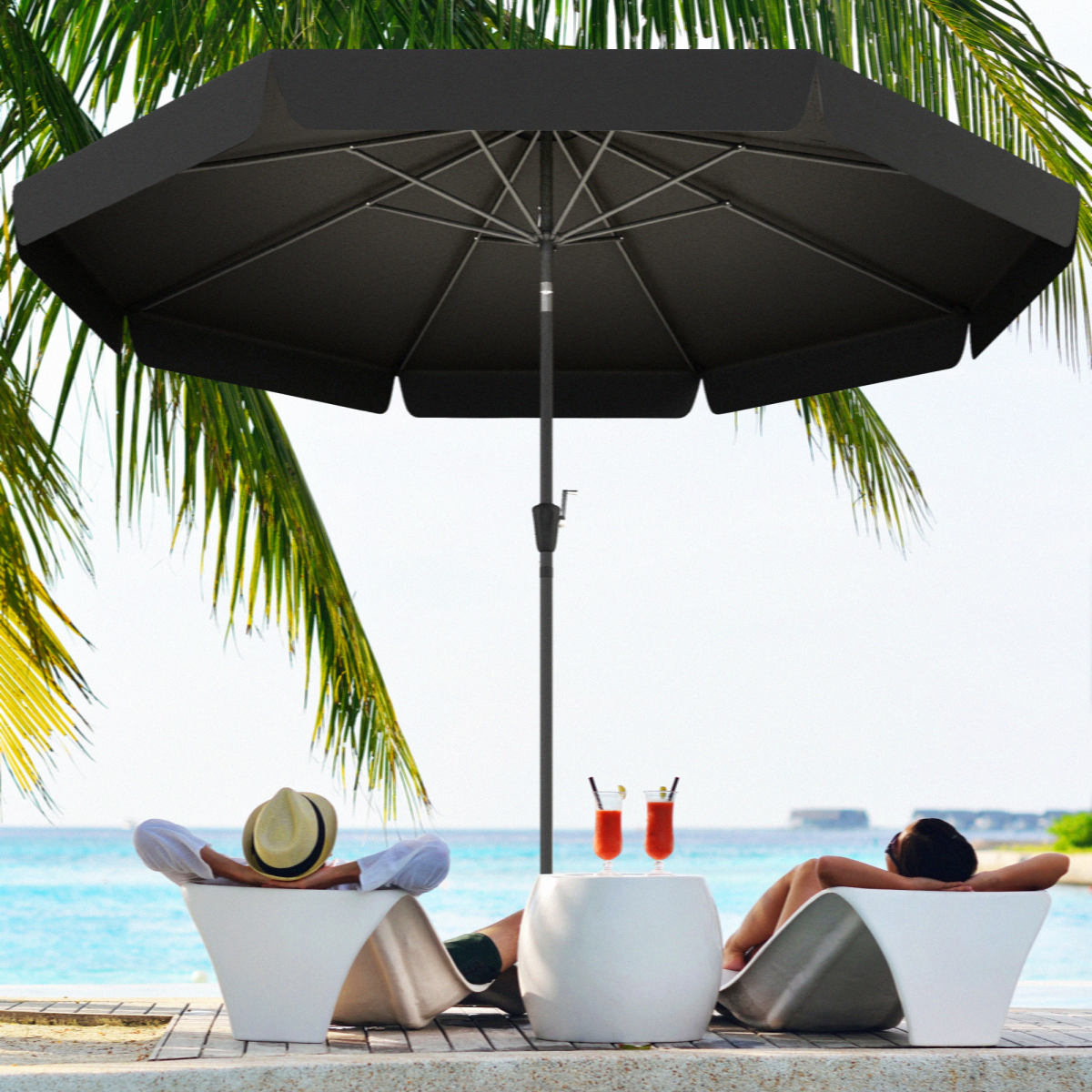 Versatile Wall-Mounted Umbrella: Tilt, Crank, & UV-Resistant Comfort