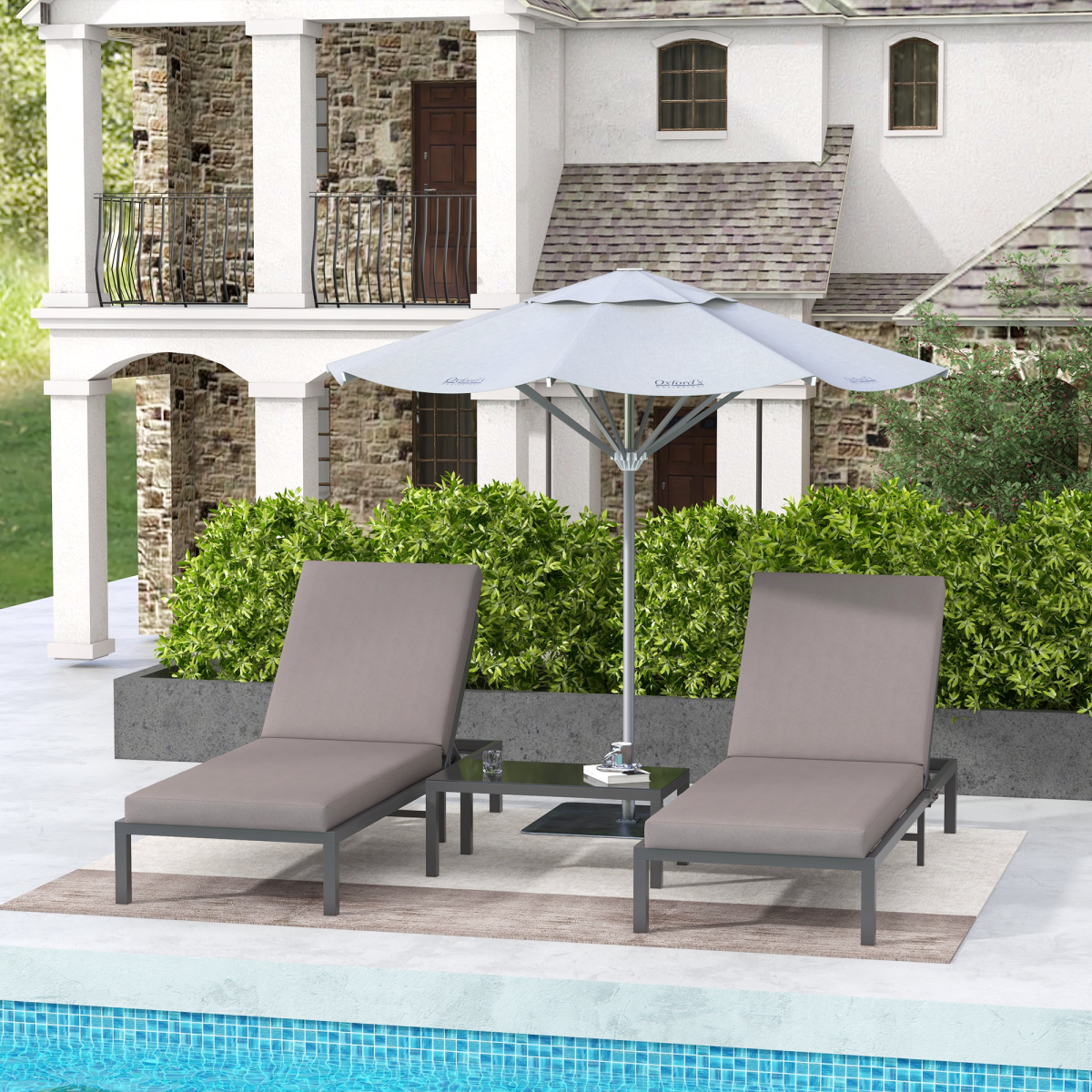 3-Piece PE Rattan Lounge Set - Aluminum Frame Grey Recliners
