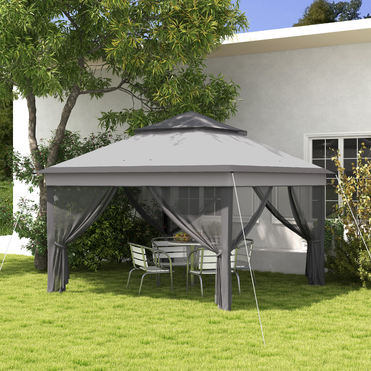 3x3m Pop-Up Gazebo with Netting, Height Adjustable, Grey