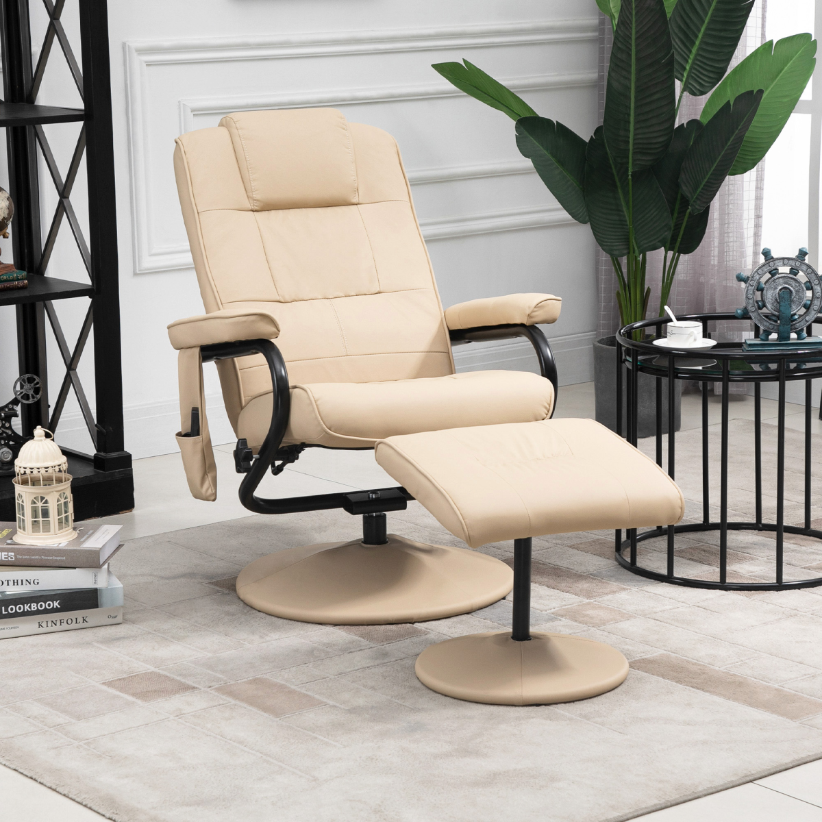 Luxurious Cream Recliner Chair with Massage & Footrest – Ultimate Comfort