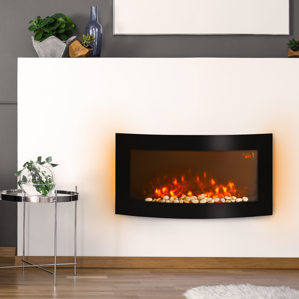 Elegant Wall-Mounted Electric Fireplace with LED Flames & Heater