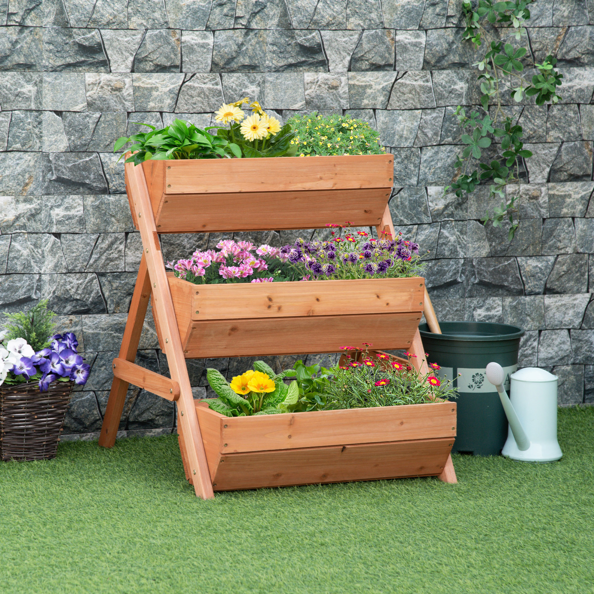 3-Tier Raised Garden Bed - Wooden Planter Box Kit, Brown