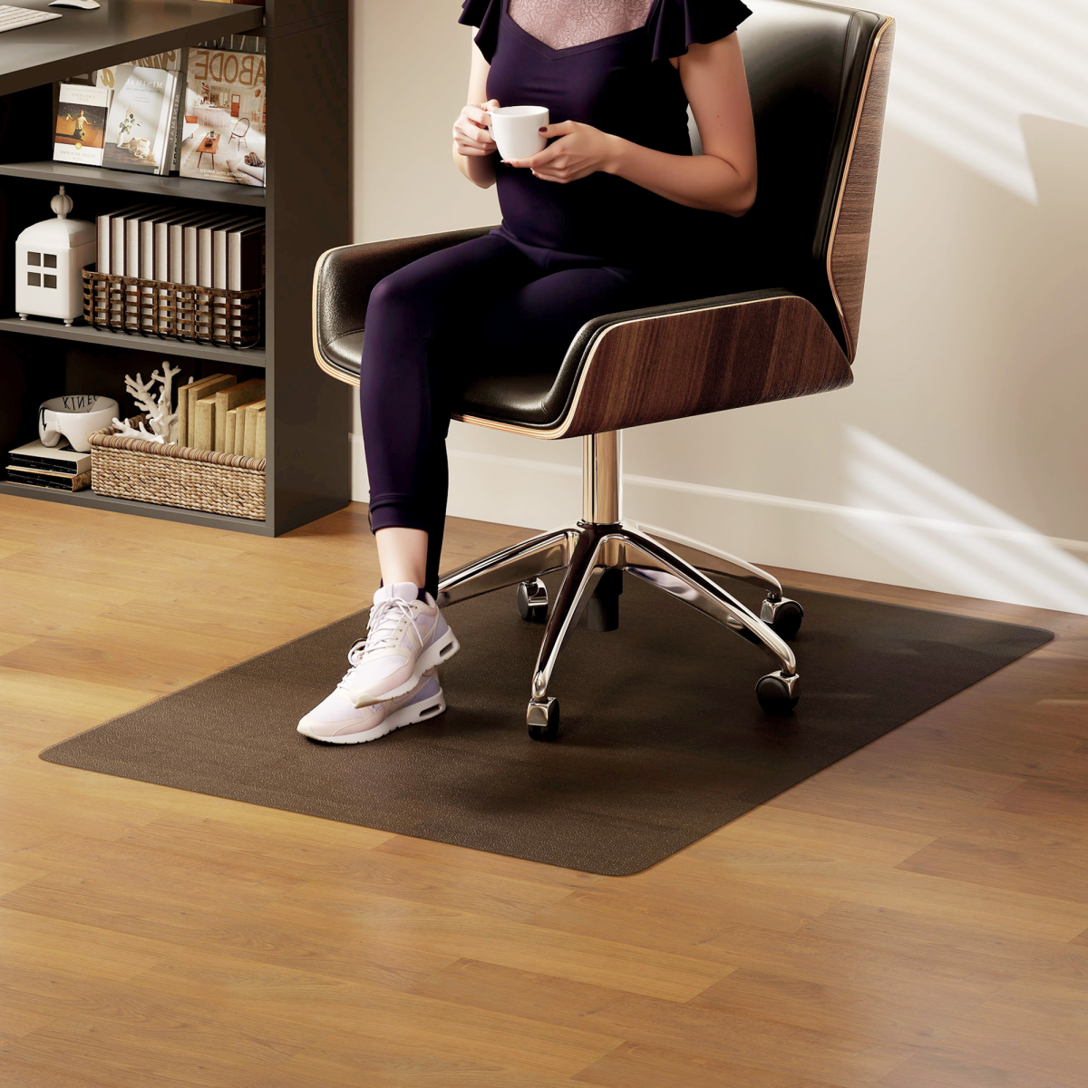 Shield & Glide: Non-Slip Frosted Chair Mat for Hard Floors - Black