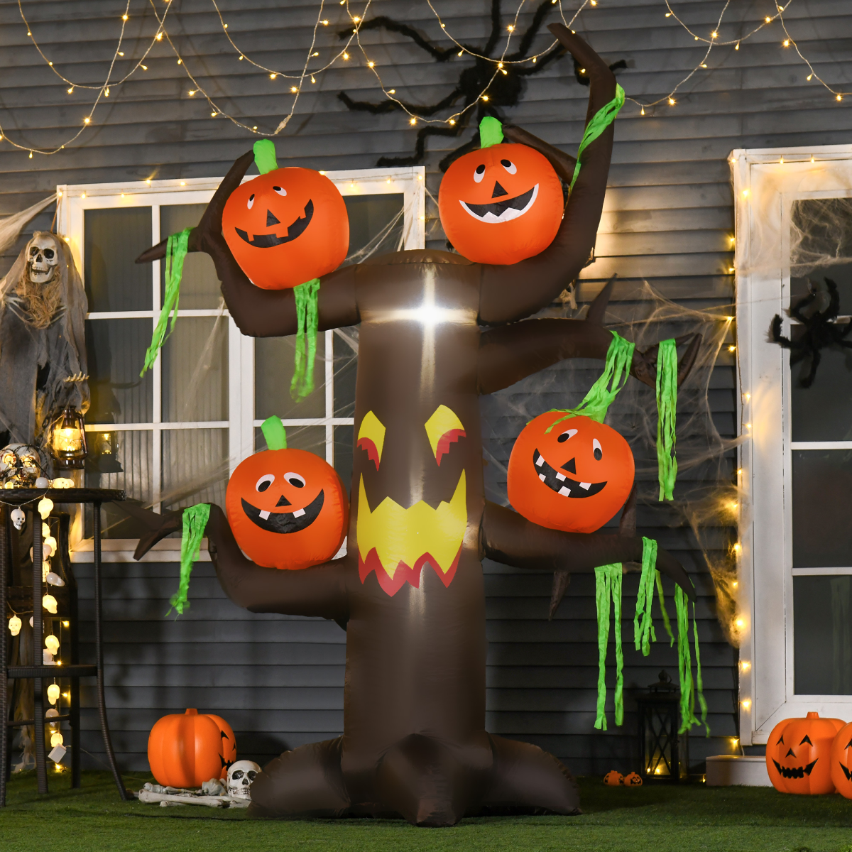2.4m Halloween Inflatable Ghost Tree with Pumpkins & 6 LED Lights