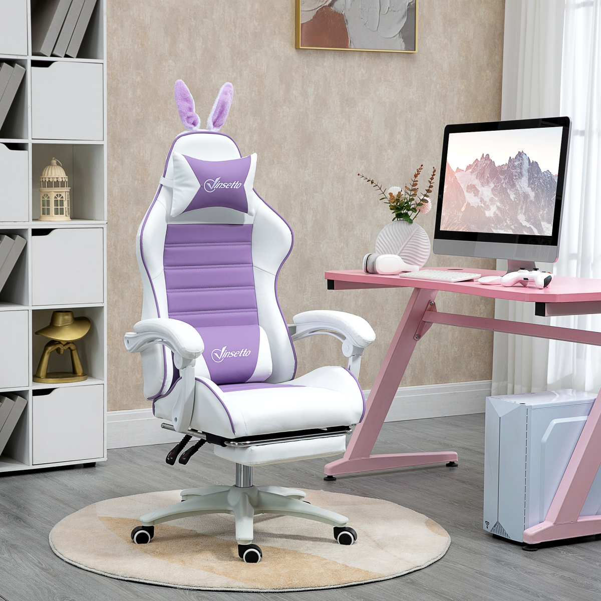Vinsetto Racing Style Gaming Chair with Footrest & Removable Ears, Purple