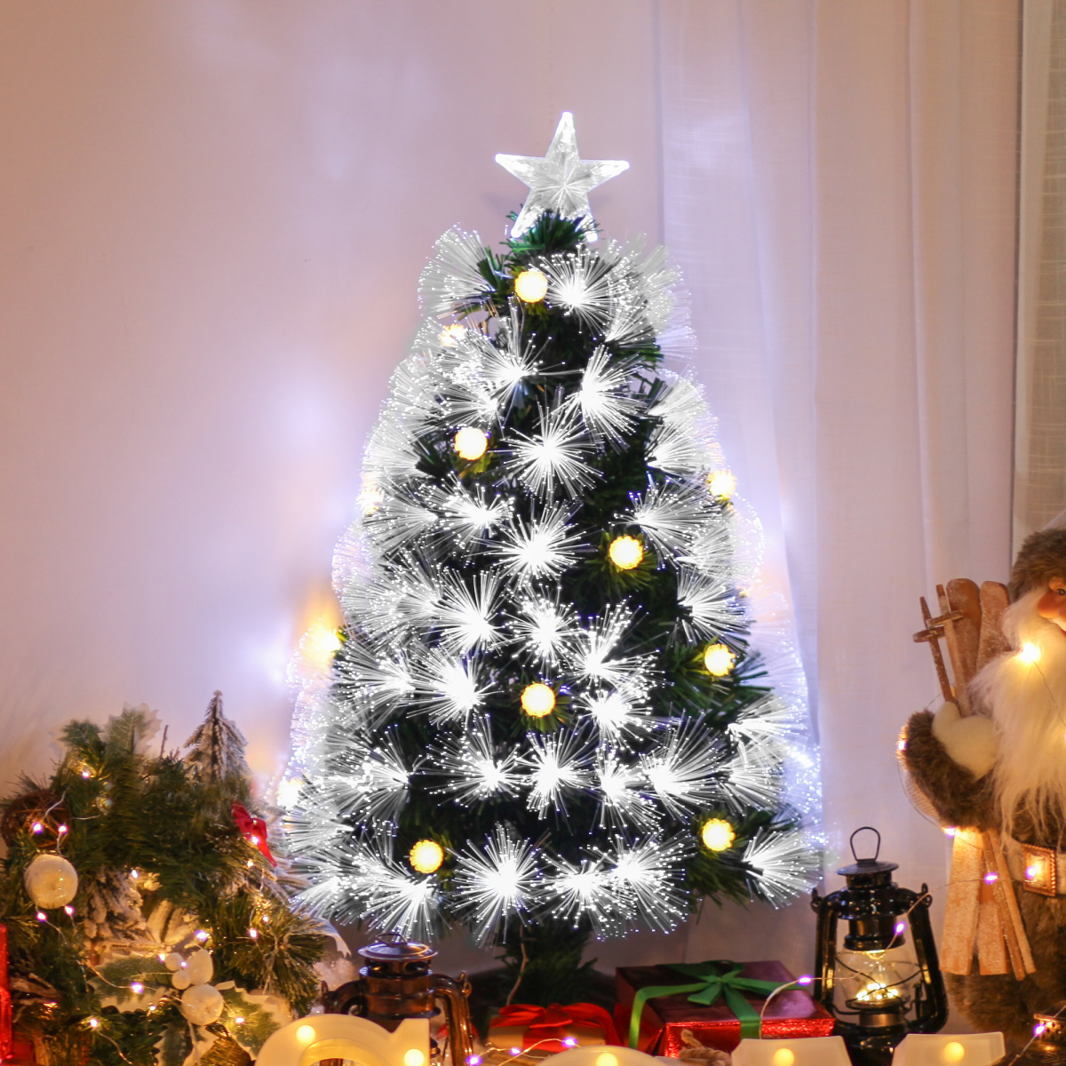 3ft White LED Christmas Tree, 90 LEDs, Star Topper, Tri-Base, Pre-Lit
