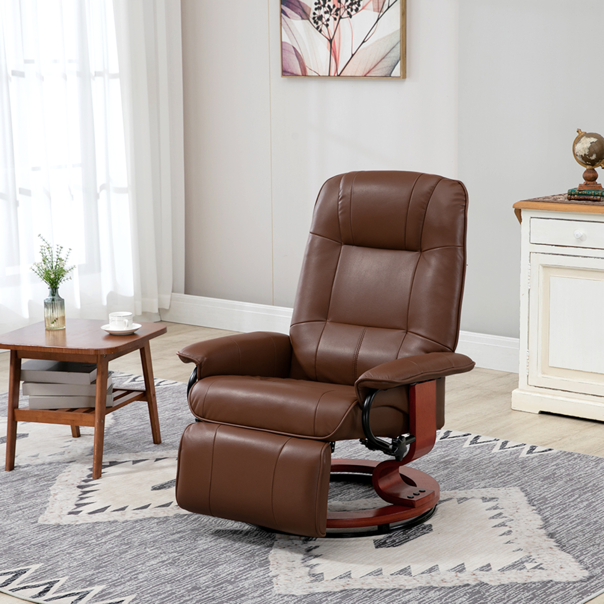 Ergonomic PU Leather Recliner Chair with 360° Swivel & Footrest, Brown