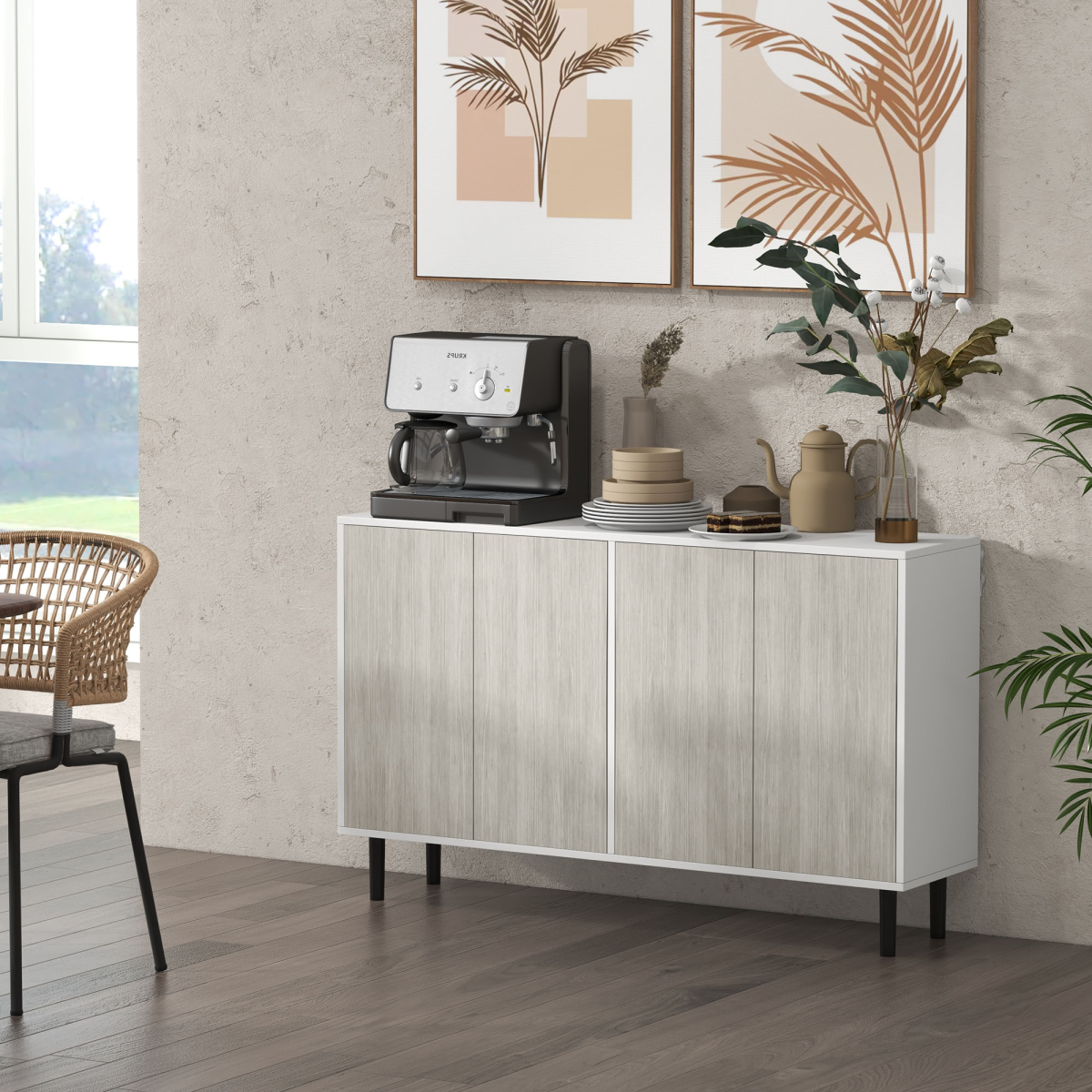 Stylish White Sideboard Cabinet with Adjustable Shelves for Organized Living
