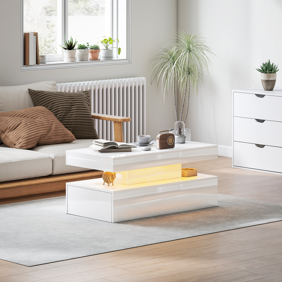 Glowing Elegance: LED Coffee Table with Storage & Modern Design