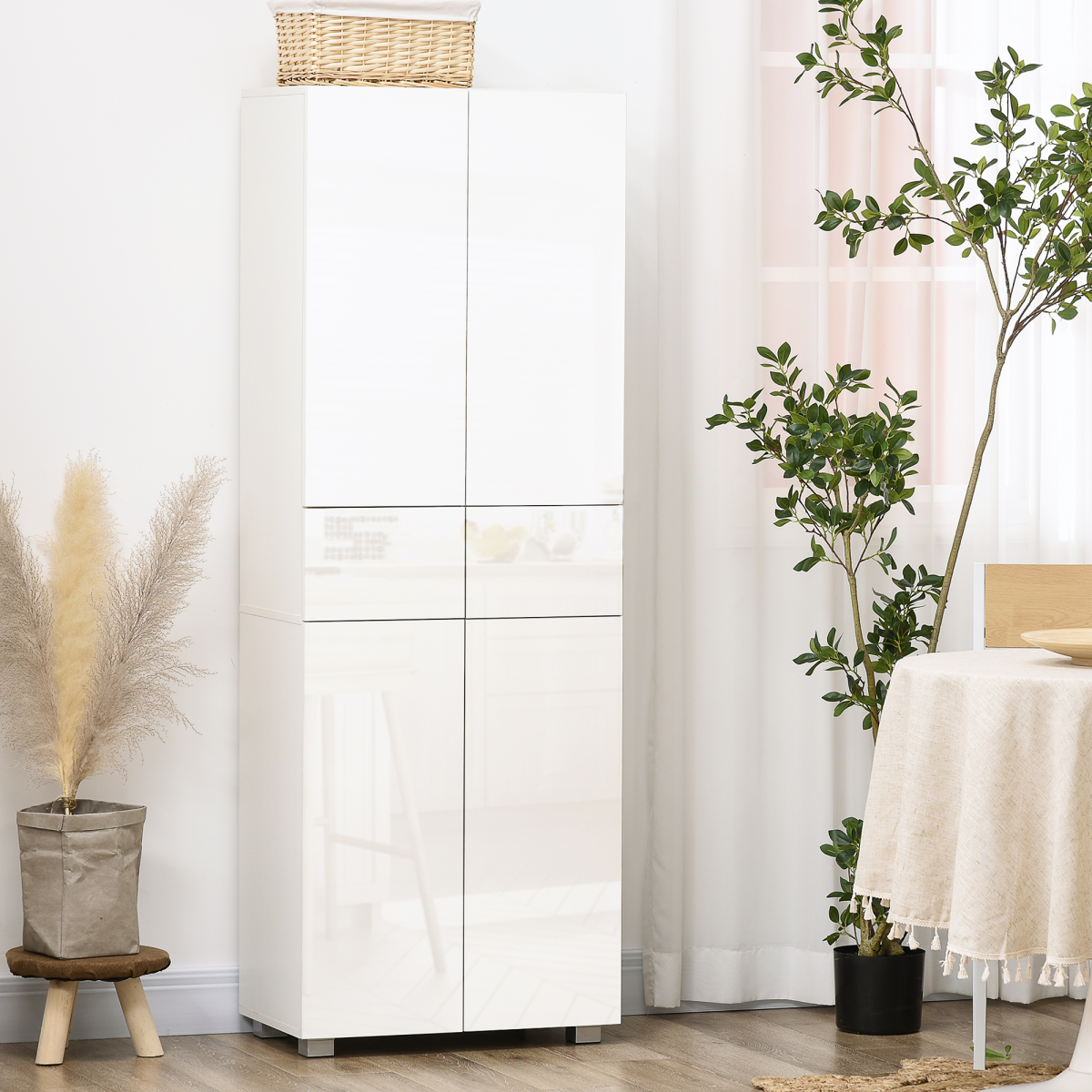 Elegant Freestanding 4-Door Kitchen Storage Cabinet with Adjustable Shelves