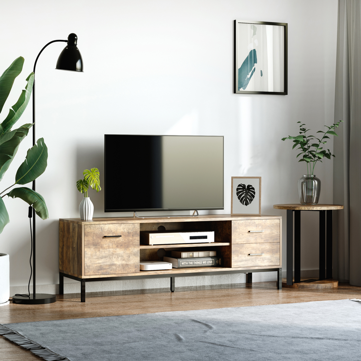 Industrial Chic TV Stand for 50” TVs with Ample Storage & Style