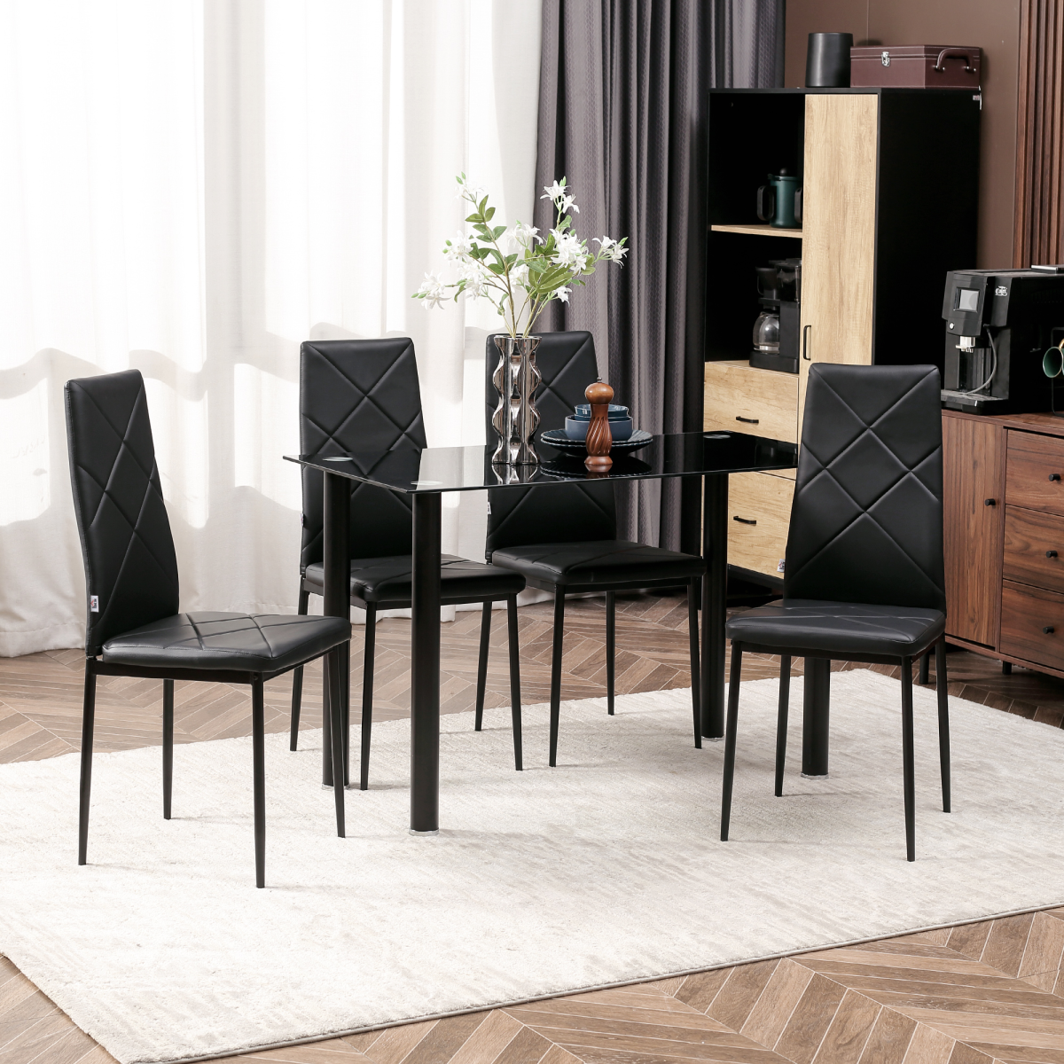 Elevate Your Dining: 4-Piece Faux Leather Chair Set in Sleek Black
