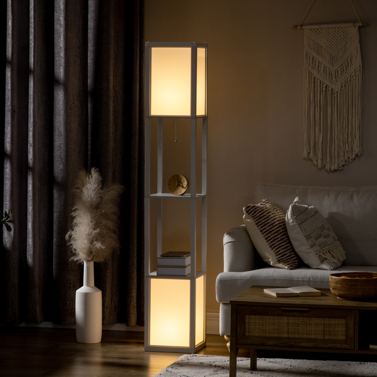Versatile Dual Light Shelf Floor Lamp for Living Room & Bedroom