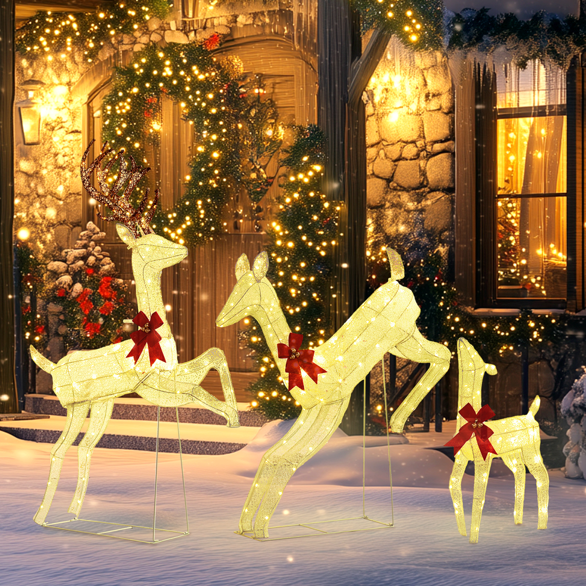 3-Piece 300-LED Christmas Reindeer Family Lighted Decor