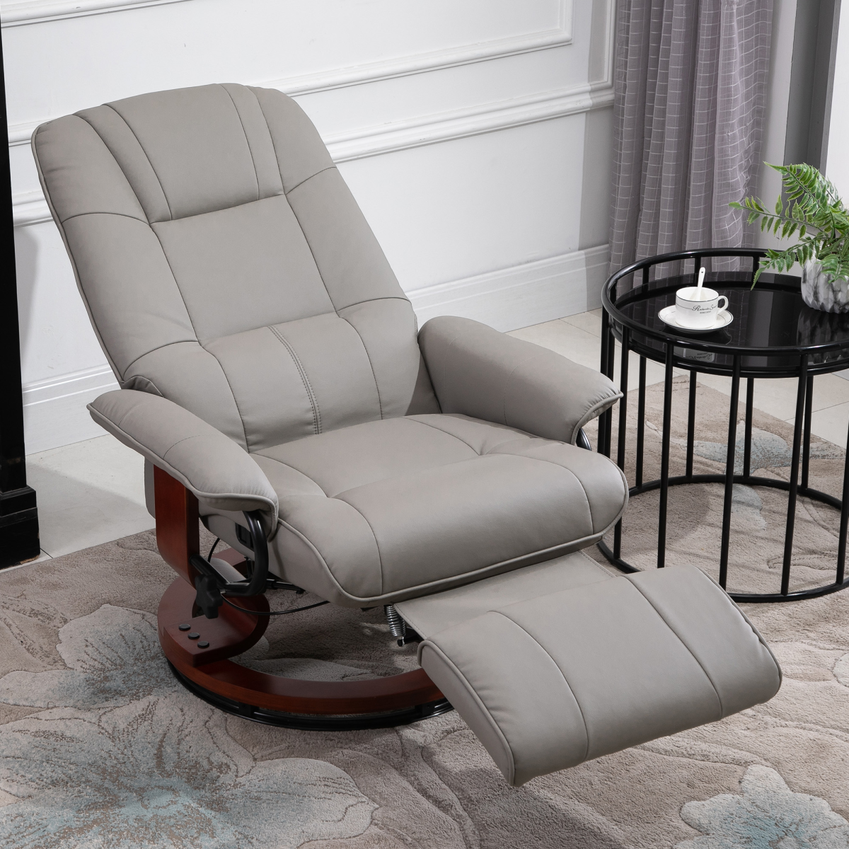 Ergonomic PU Leather Recliner Sofa with Footrest in Grey