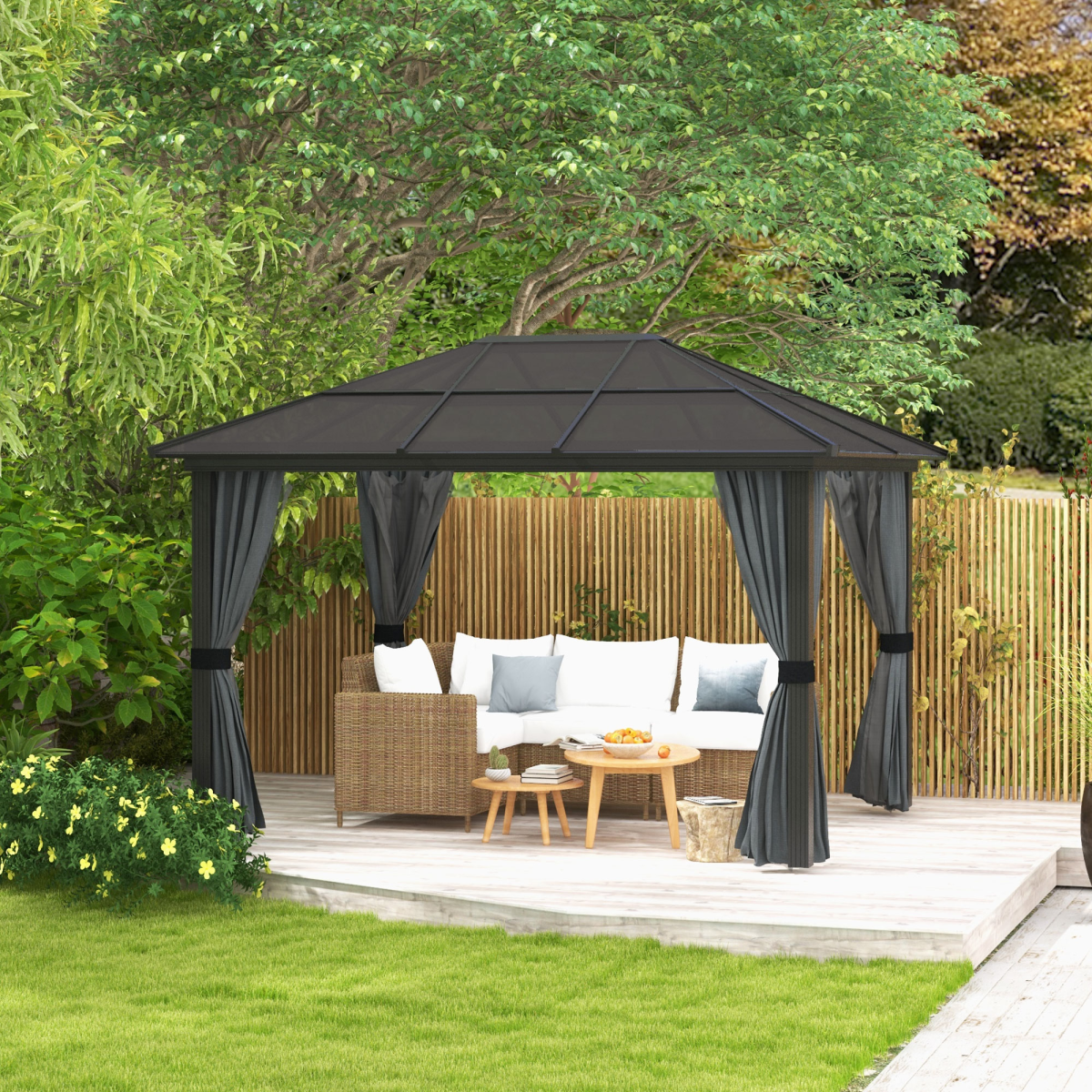 3x3.6m Aluminium Hardtop Gazebo with Polycarbonate Roof