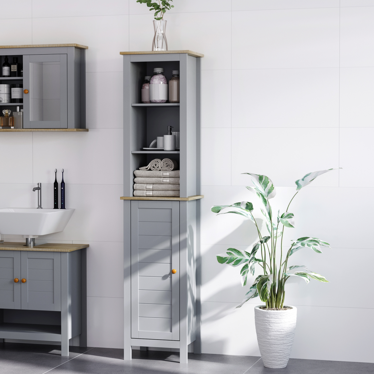Maximize Space with Kleankin Tall Bathroom Storage Cabinet - Adjustable & Stylish!