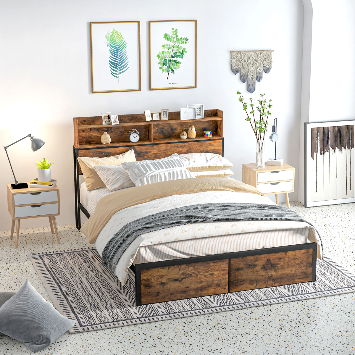 5.2ft King Bed Frame with Storage Headboard and Underbed Storage