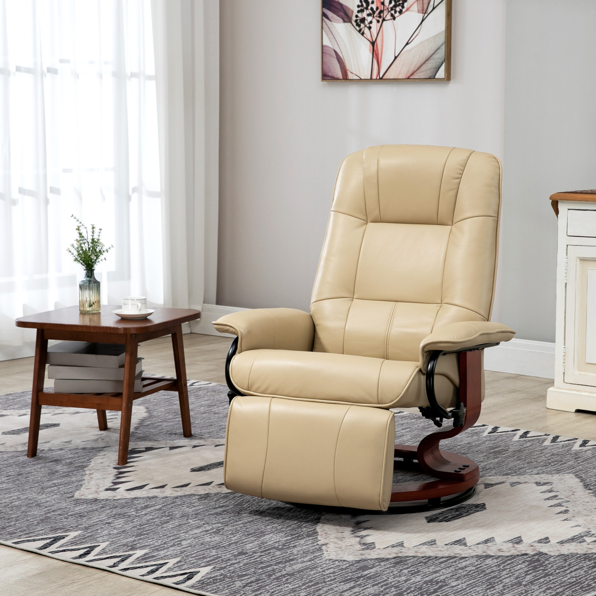 Ergonomic PU Leather Recliner Chair, Cream Lounger Armchair