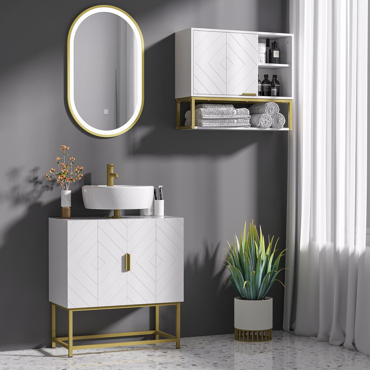 Kleankin White Under-Sink Bathroom Cabinet with Double Doors, 60x30x65 cm
