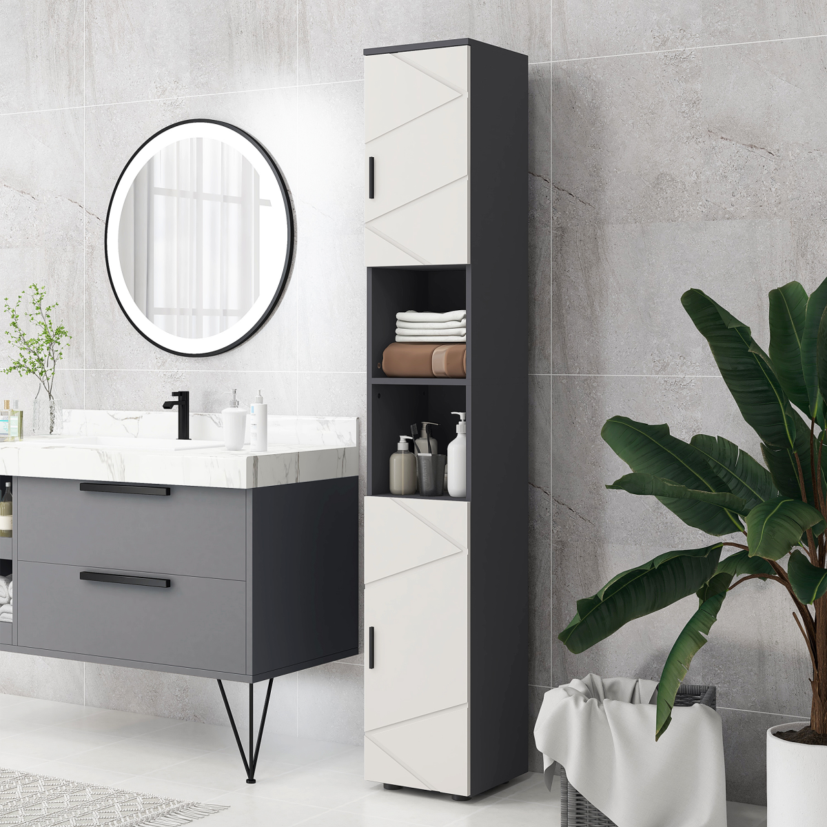 Kleankin Slim Tall Bathroom Storage Cabinet with Soft-Close Doors - Space Saver!