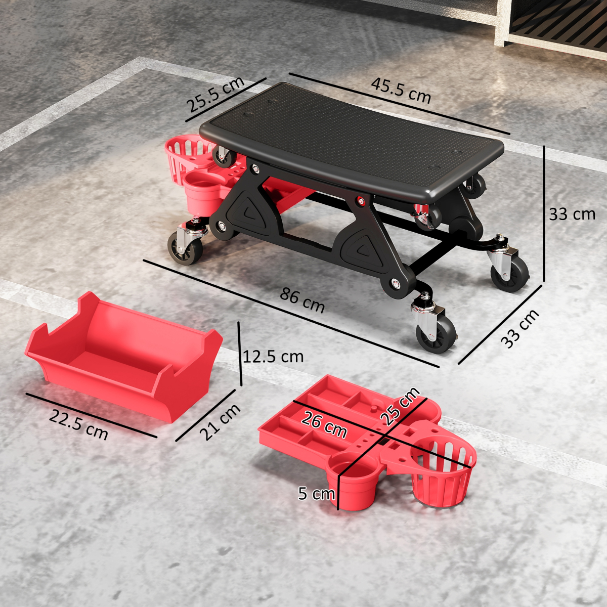 Ergonomic Mechanic Rolling Stool with Tool Tray & Braking Casters