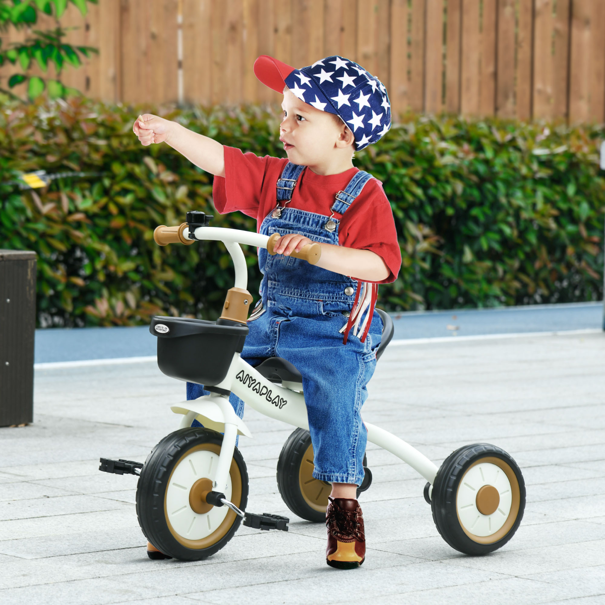 White Kids Trike with Adjustable Seat, Basket & Bell (Ages 2-5)