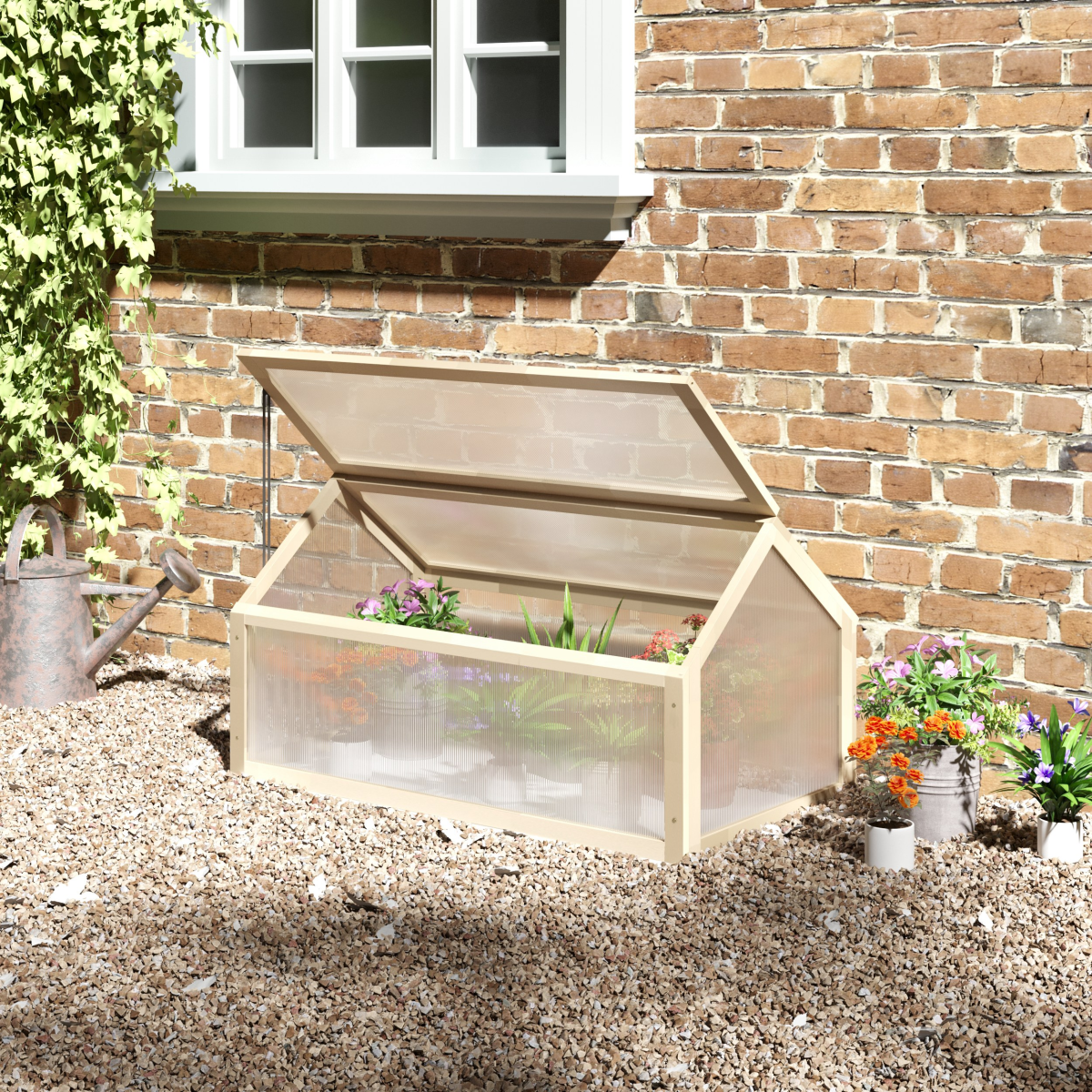 Wooden Cold Frame Greenhouse 90x52 cm with Polycarbonate Panels