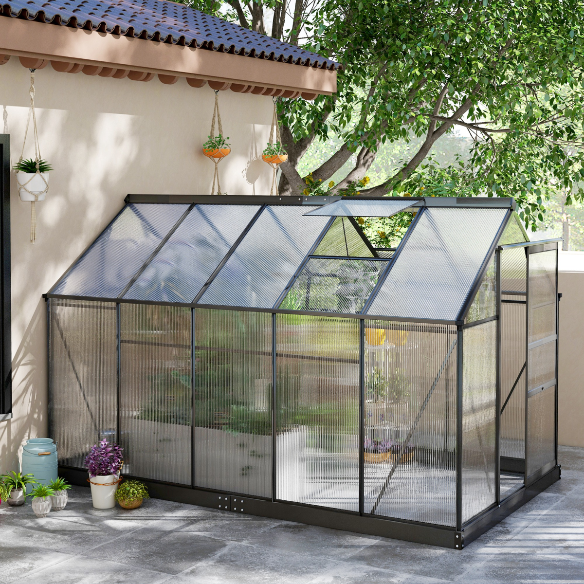 Polycarbonate Walk-In Garden Greenhouse with Aluminium Frame, 6x10 ft
