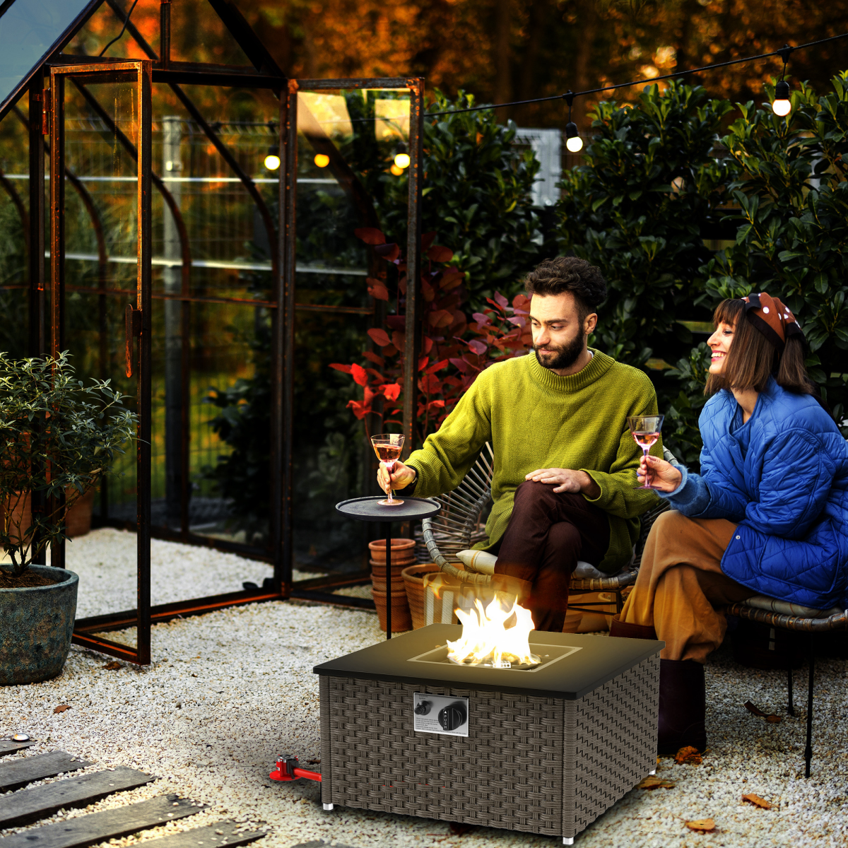 13KW Rattan Gas Fire Pit Table - Stylish Warmth for Your Garden