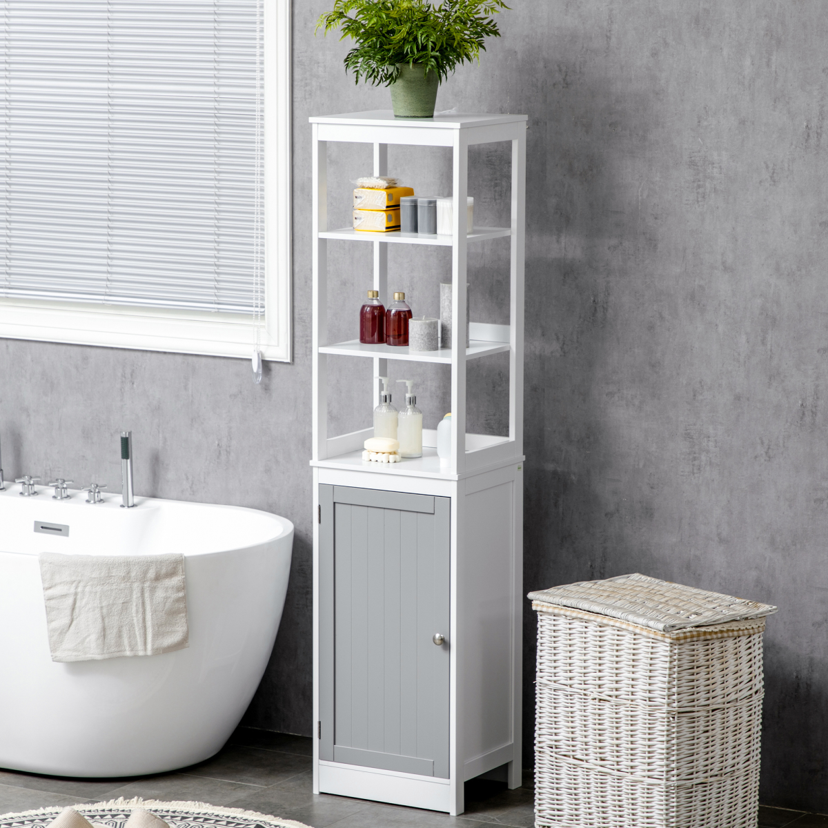 Space-Saving Tall Bathroom Storage Cabinet with Shelves - White