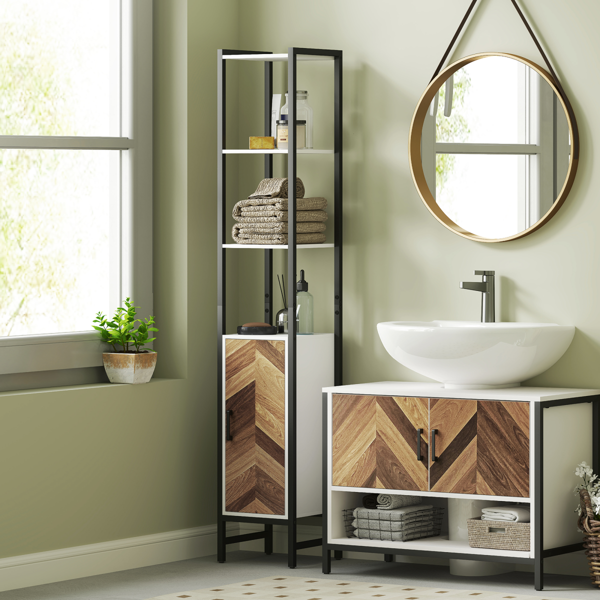 Chic Tall Bathroom Storage Cabinet - 3 Shelves, Space-Saving Design