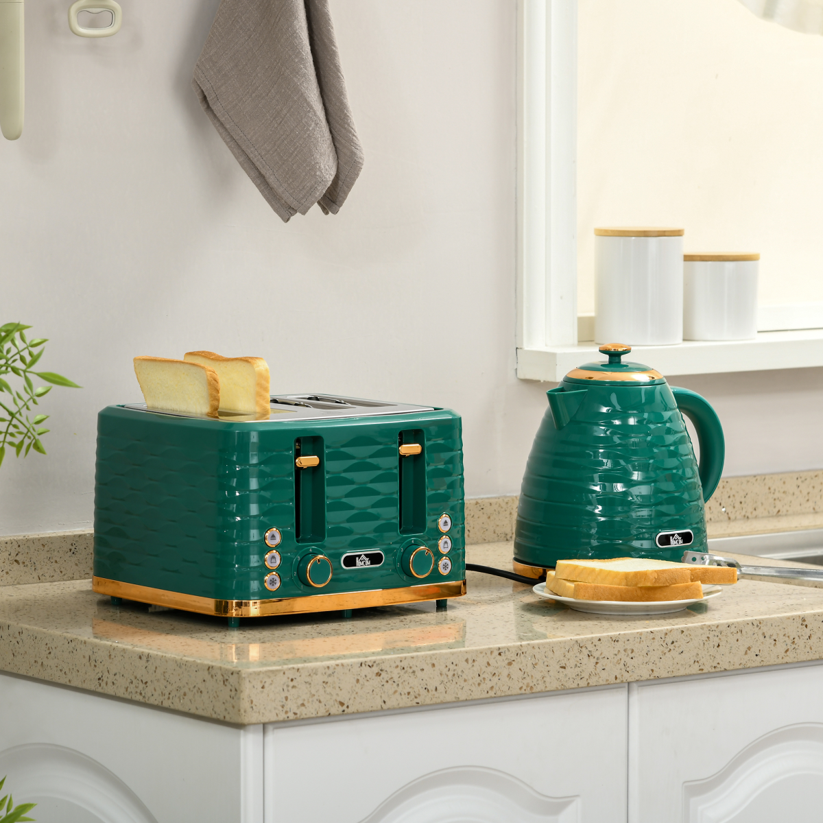 Kettle and Toaster Set 1.7L Rapid Boil Kettle & 4 Slice Toaster Green