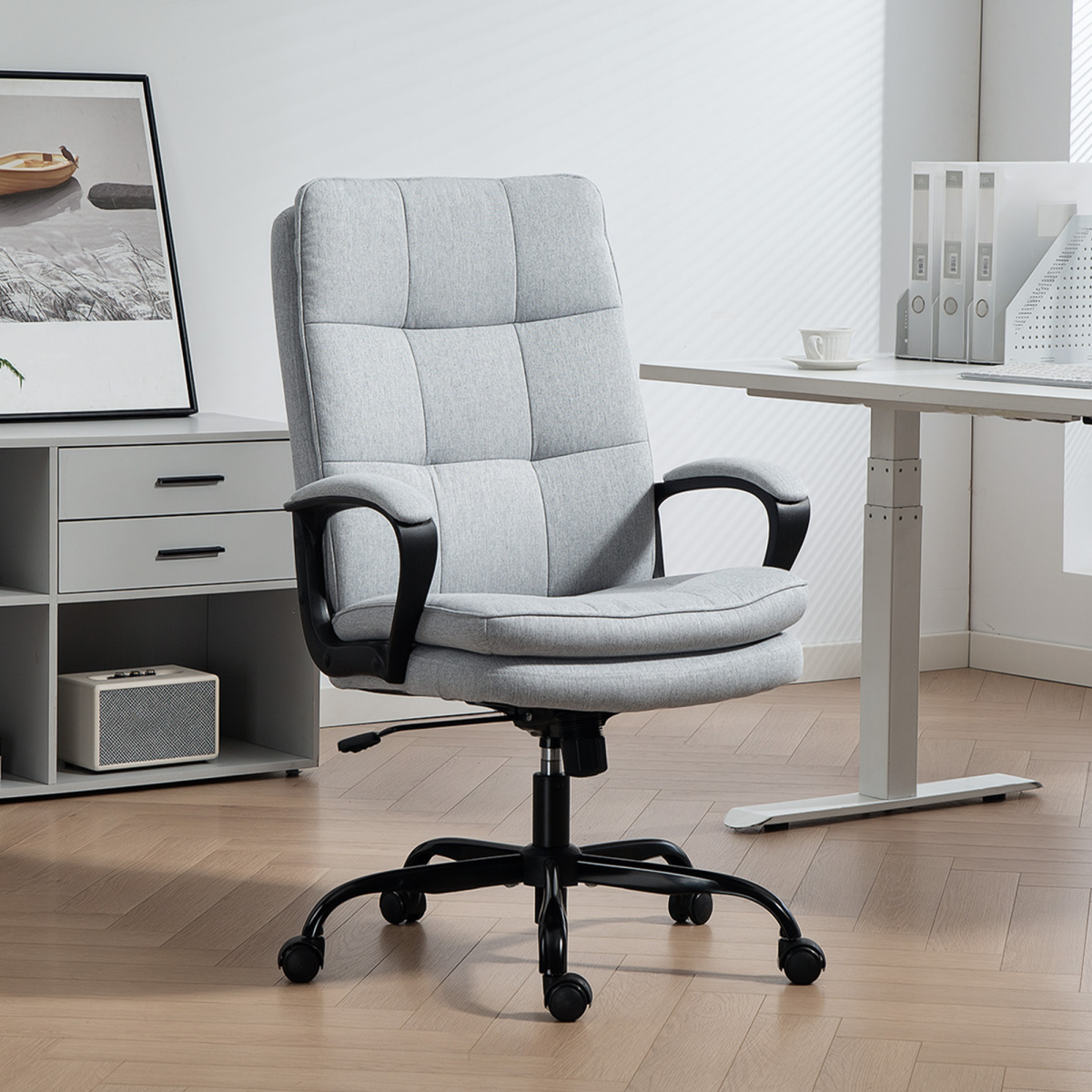 Ultimate Comfort HOME-OFFICE Chair: Stylish Light Grey Swivel Desk Chair