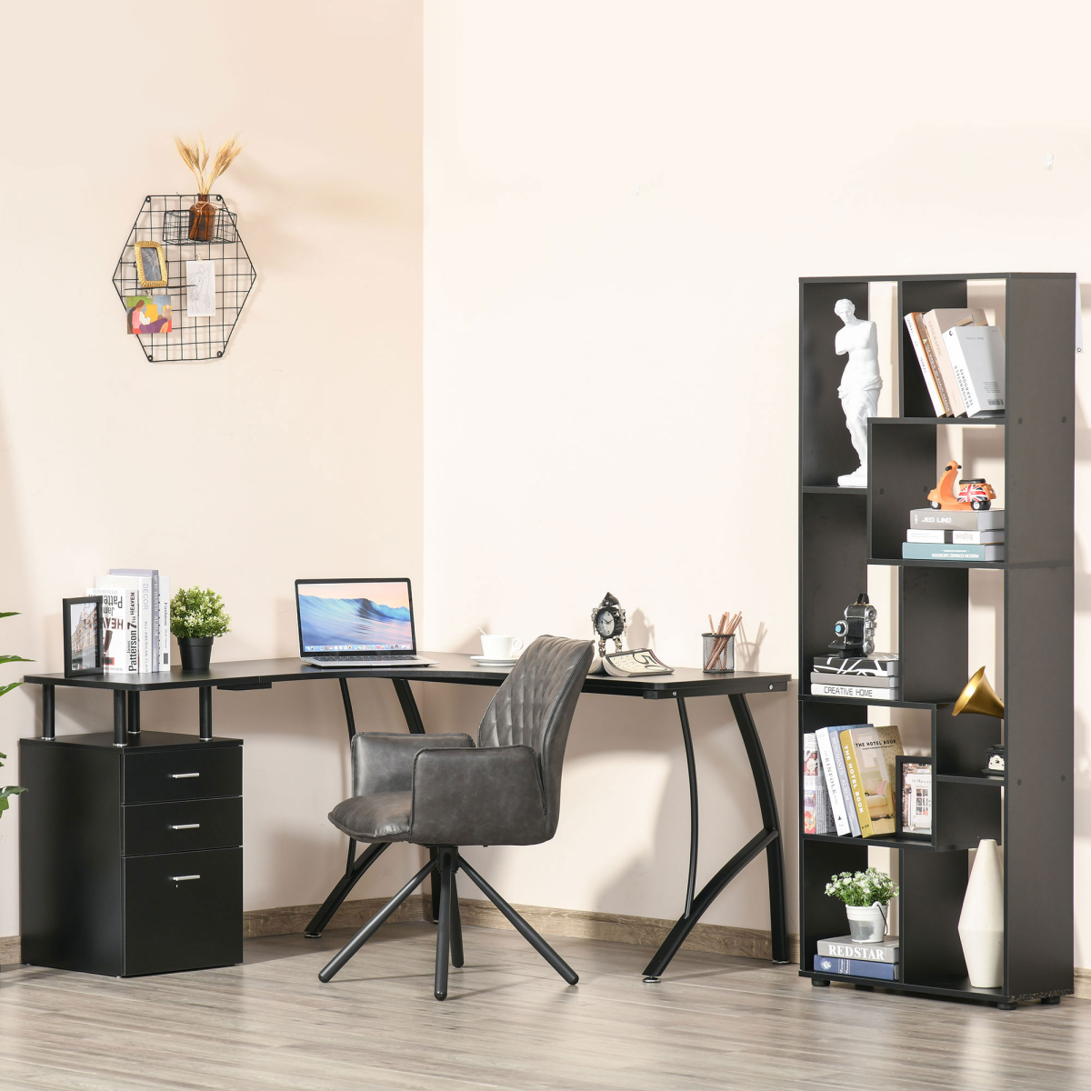 Compact L-Shaped Office Desk with Drawer - Space-Saving Modern Workstation