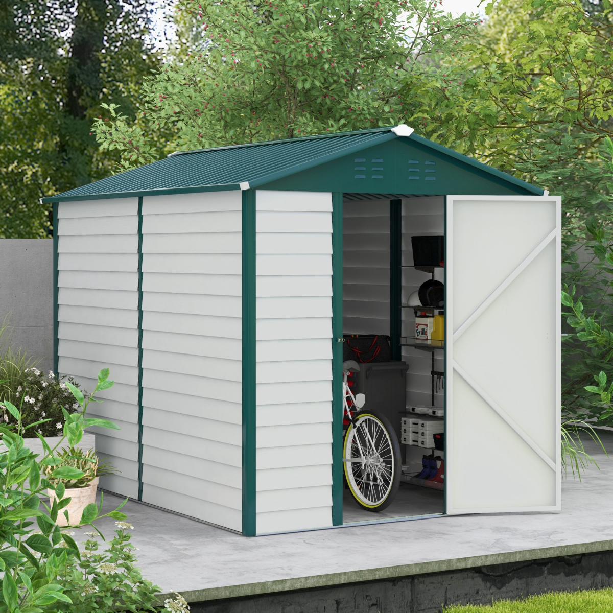 9x6 Galvanized Metal Garden Shed - Lockable Backyard Tool Storage