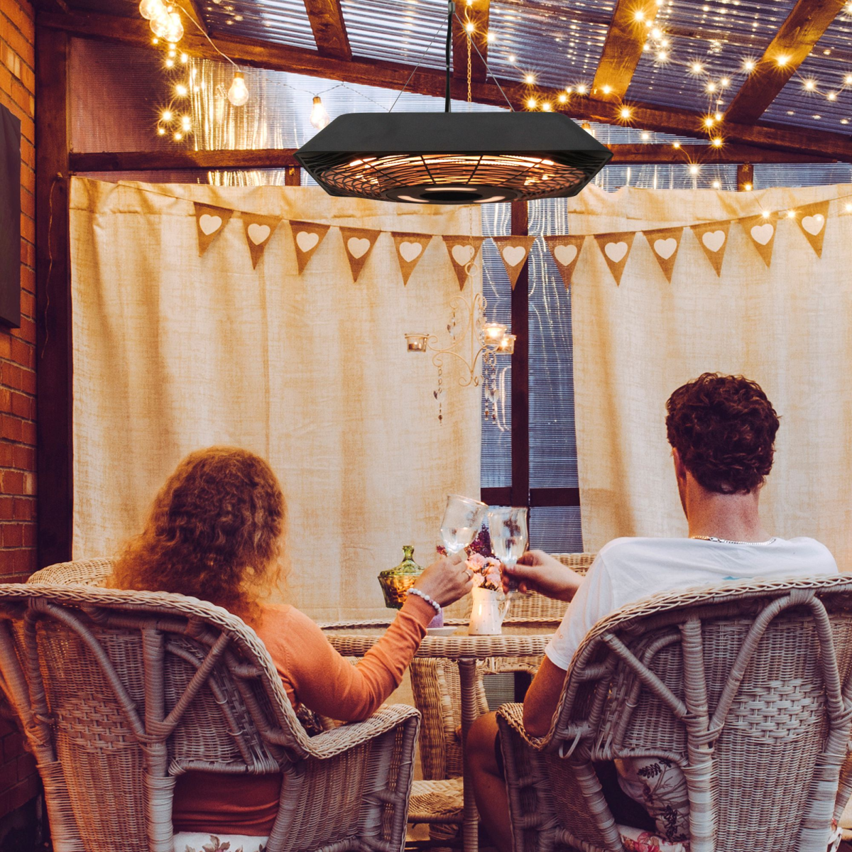 2000W Hanging Ceiling Patio Heater with Remote - Halogen, Aluminium
